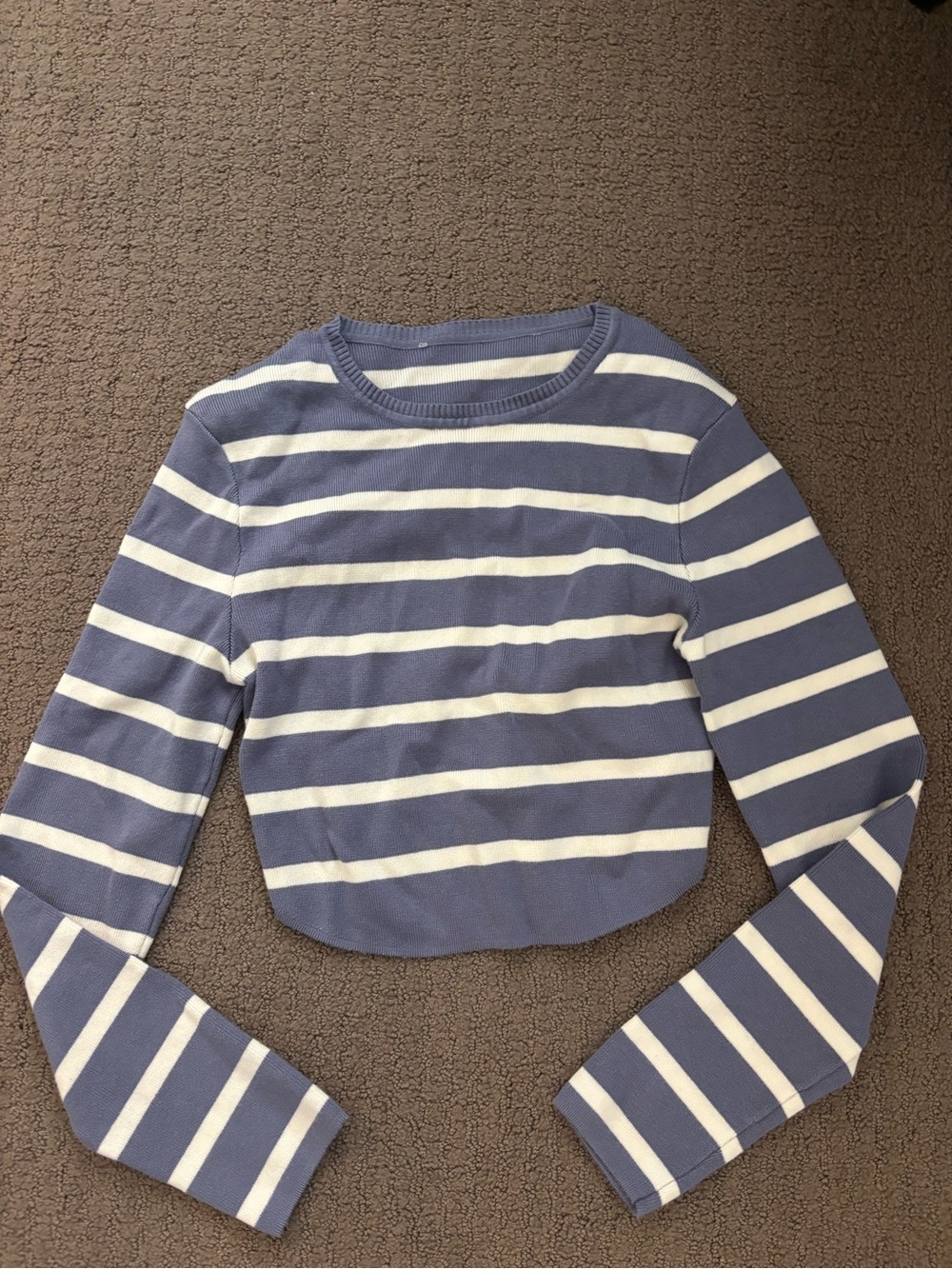 Altar'd State Blue and White Striped Cropped Long Sleeve Top
